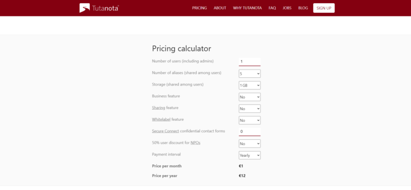 Tutanota-pricing-calculator Tutanota pricing calculator