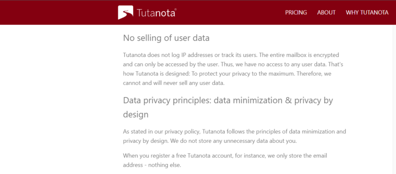 Tutanota privacy policy