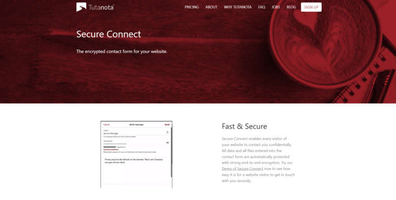 Tutanota secure connect page