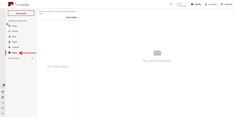 Tutanota spam email folder