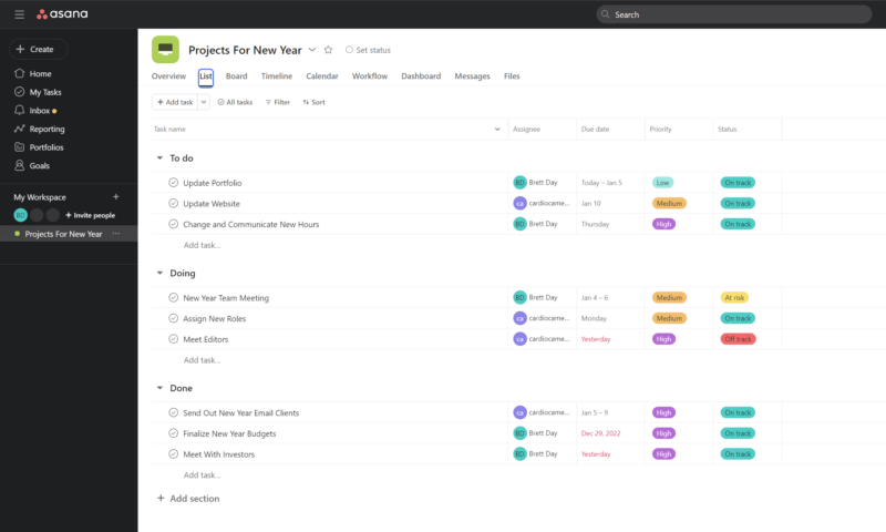 asana list view