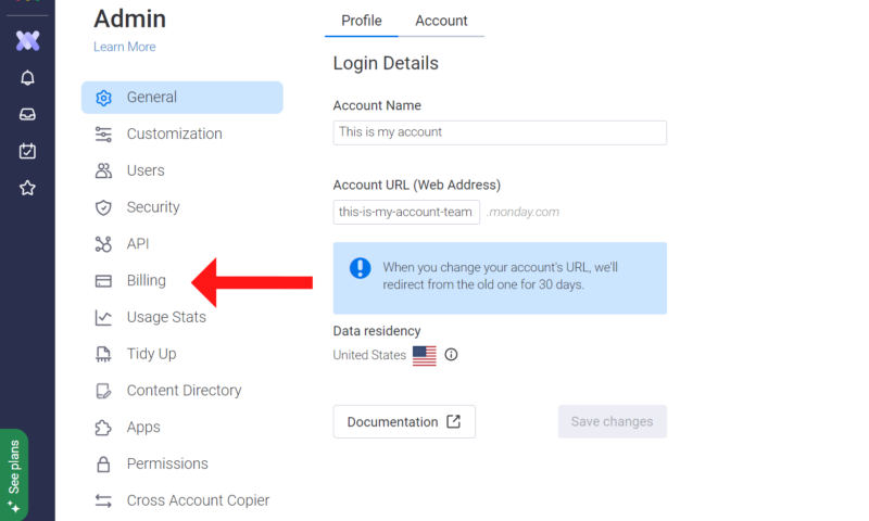 billing section menu