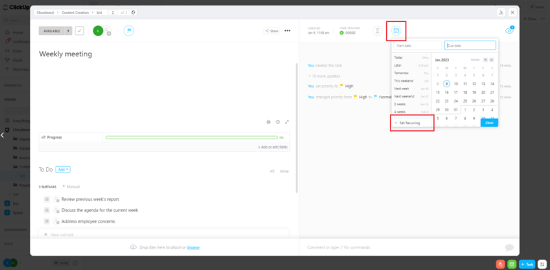 enabling recurring settings