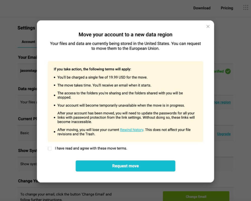 pcloud change data center