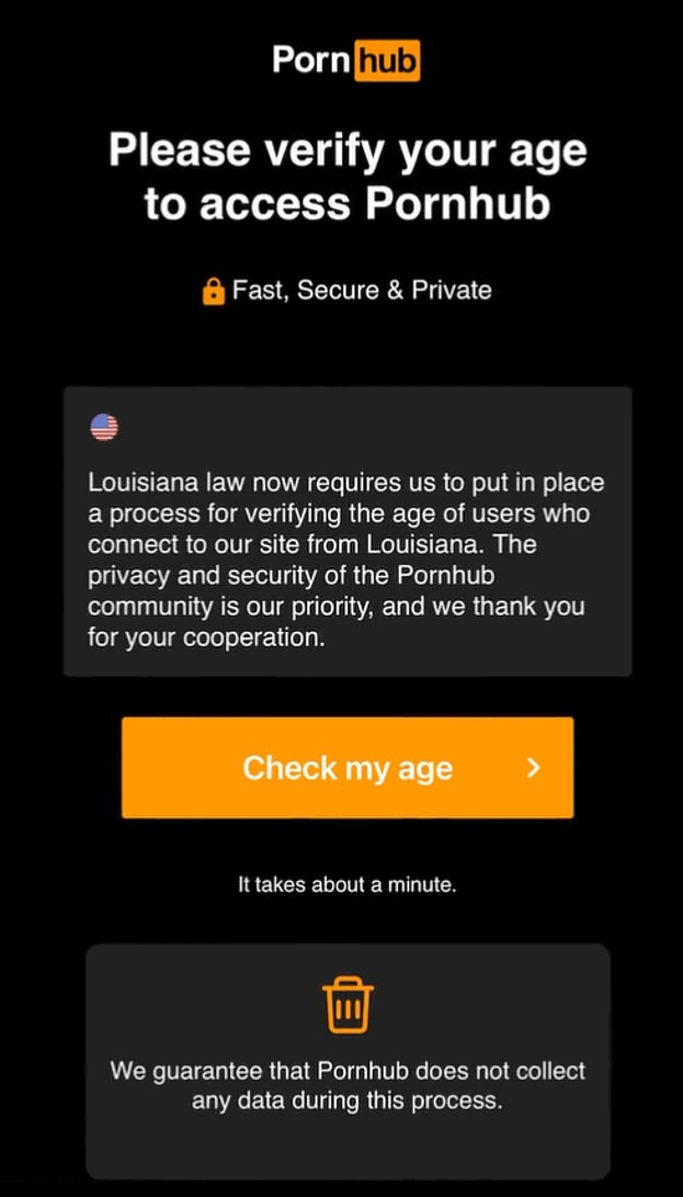 pornhub age verification louisiana