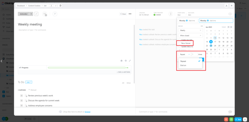 recurrence length options