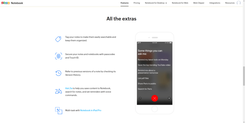 Zoho notebook features