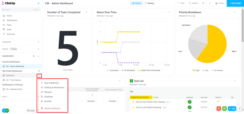 customizing dashboard settings