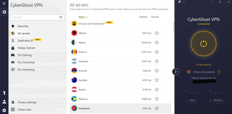 cyberghost bangladesh interface