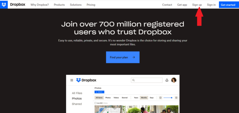 dropbox sign up