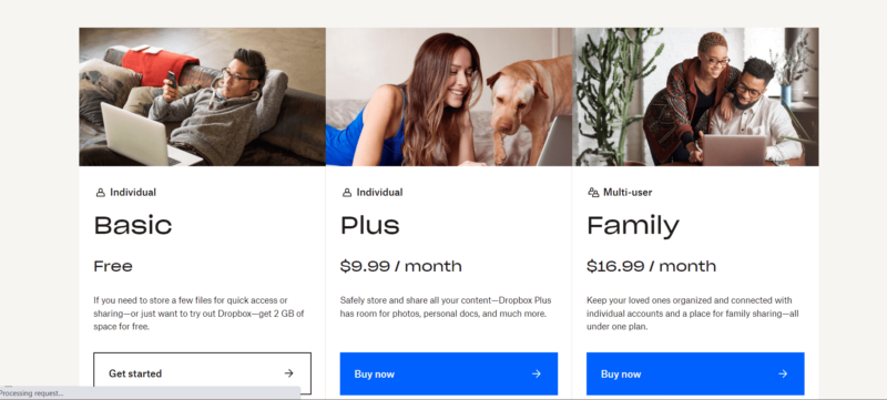 dropbox pricing family