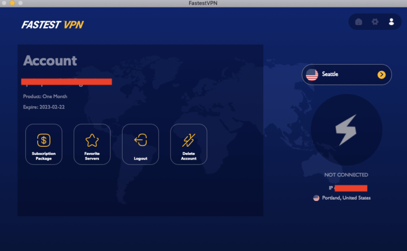fastestvpn account page