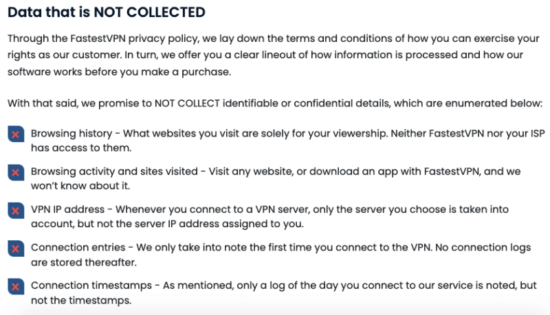 fastestvpn privacy policy