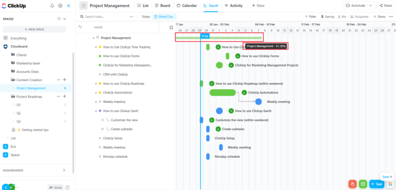 gantt progress