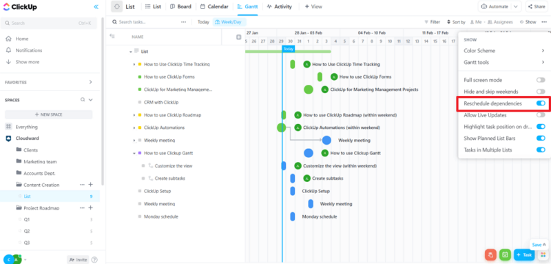 gantt reschedule