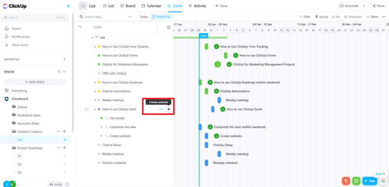 gantt subtask