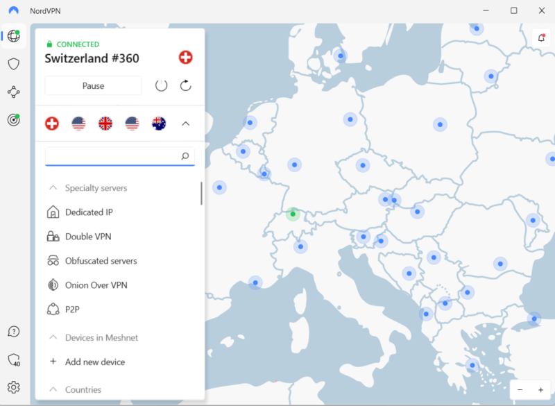 nordvpn open switzerland