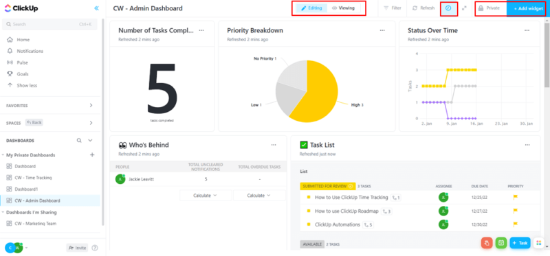 setting up dashboard settings