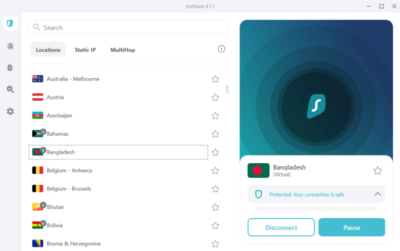 surfshark bangladesh interface