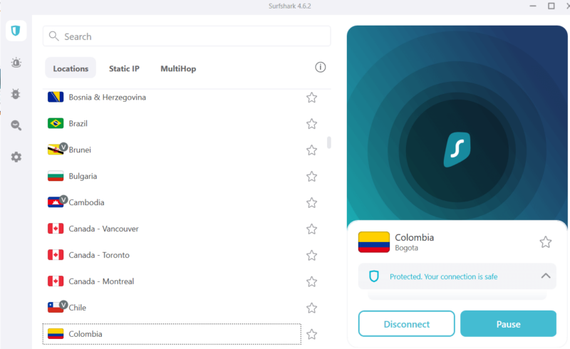 surfshark colombia interface