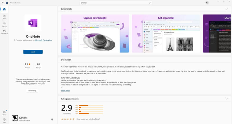 onenote microsoft store