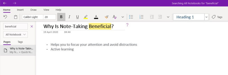 onenote search