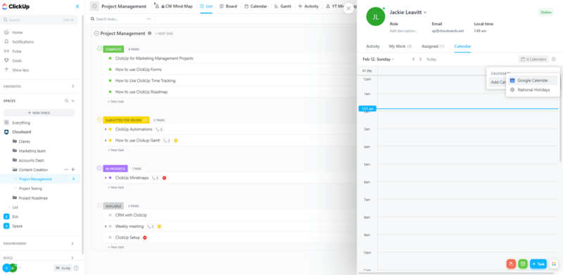 clickup integration with google calendar