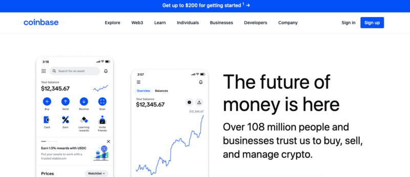 coinbase landing page