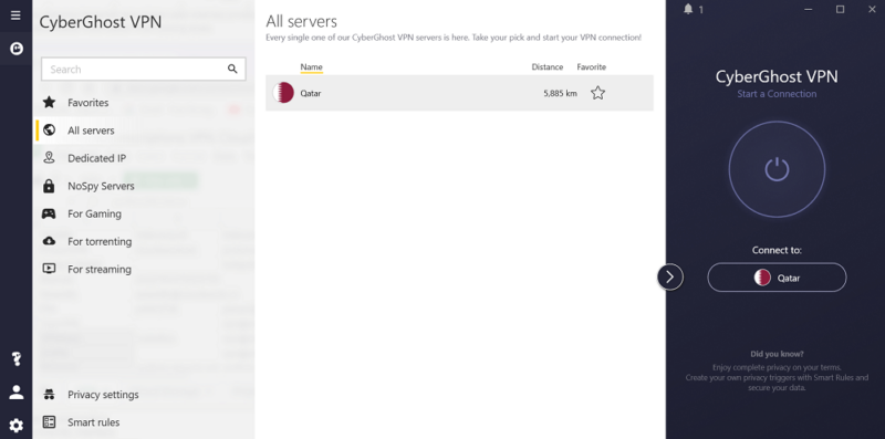 cyberghost qatar interface
