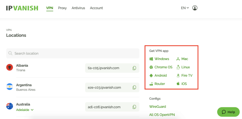 ipvanish vpn platform support