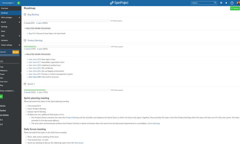 openproject scrum roadmap