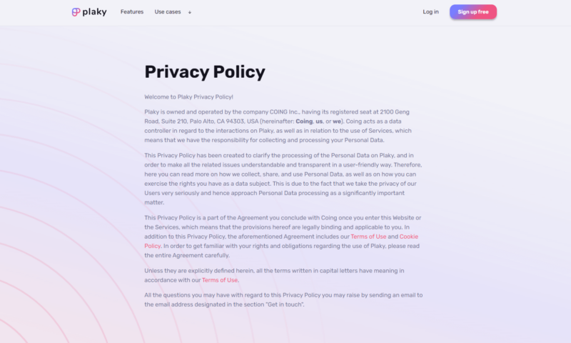 plaky privacy policy