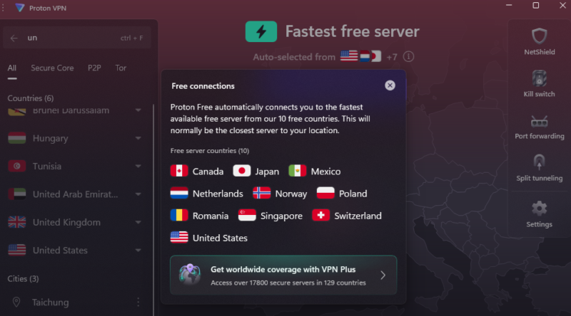 proton vpn free servers