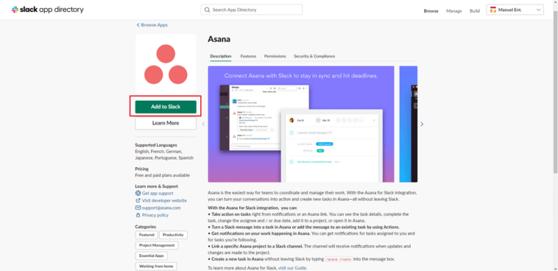 adding asana to slack