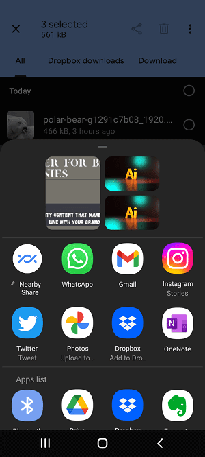 dropbox images android menu