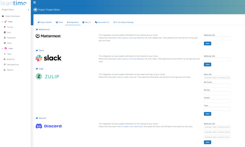 leantime integrations