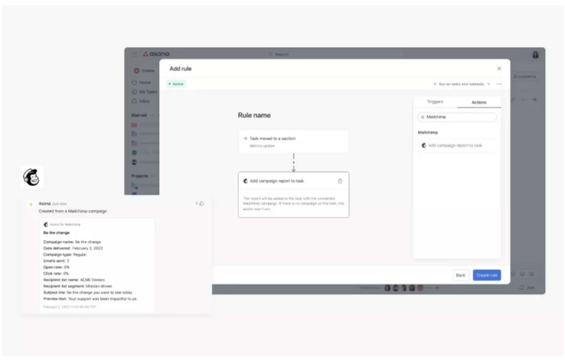 mailchimp and asana