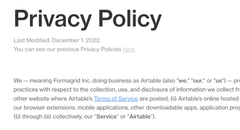 airtable privacy