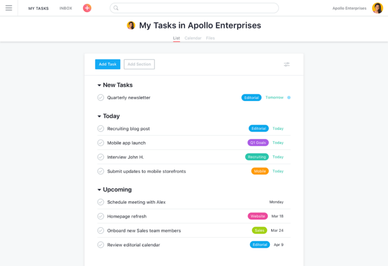 asana task list