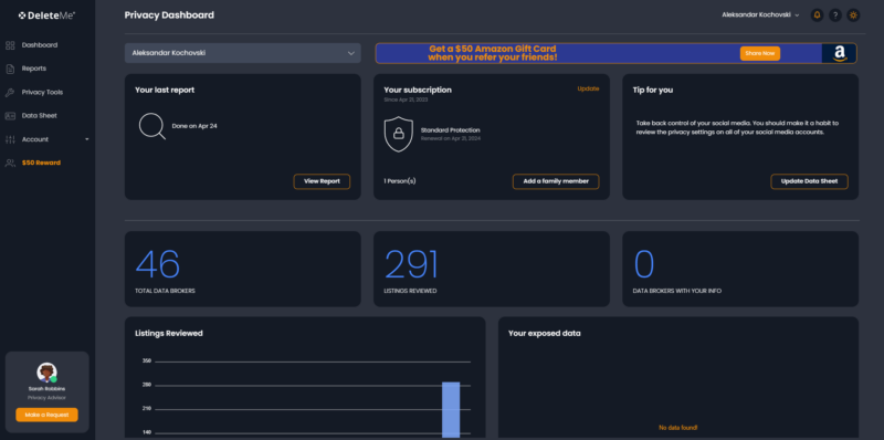 deleteme dashboard