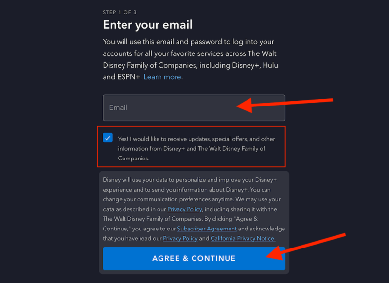 disney plus enter email