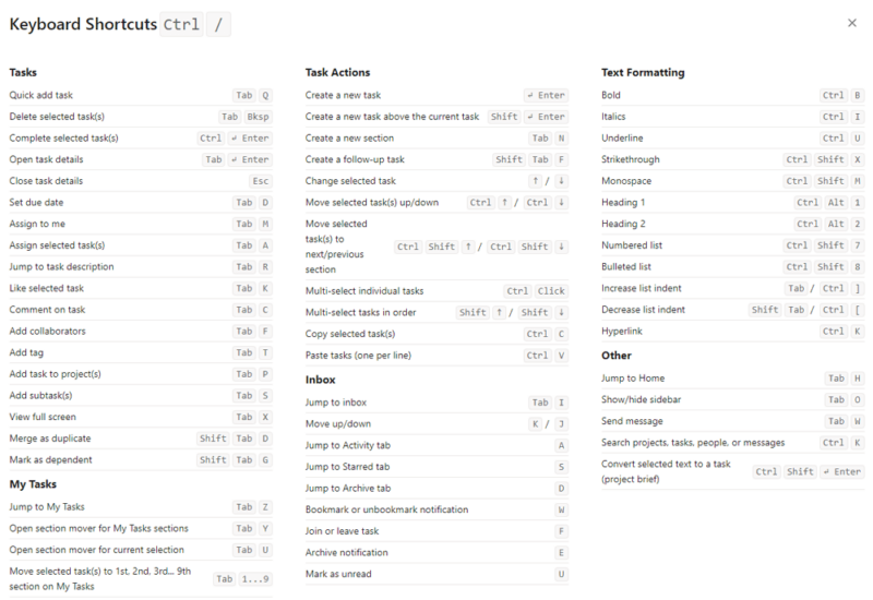 keyboard shortcuts