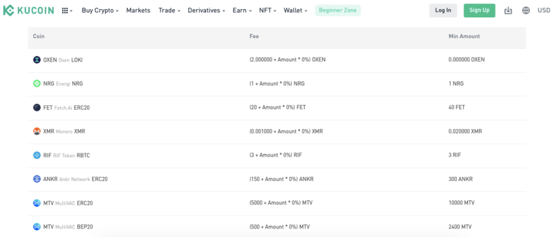 kucoin withdrawal fees