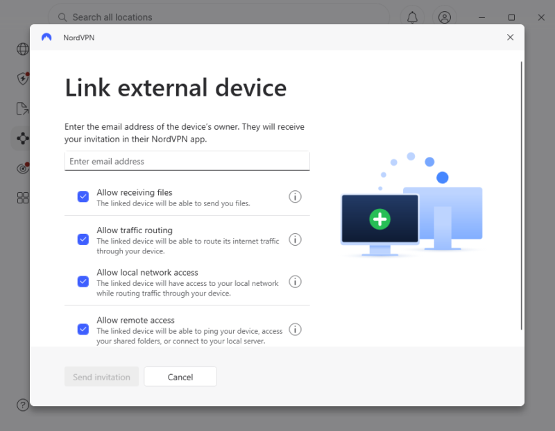 NordVPN Meshnet showing options for linking external devices