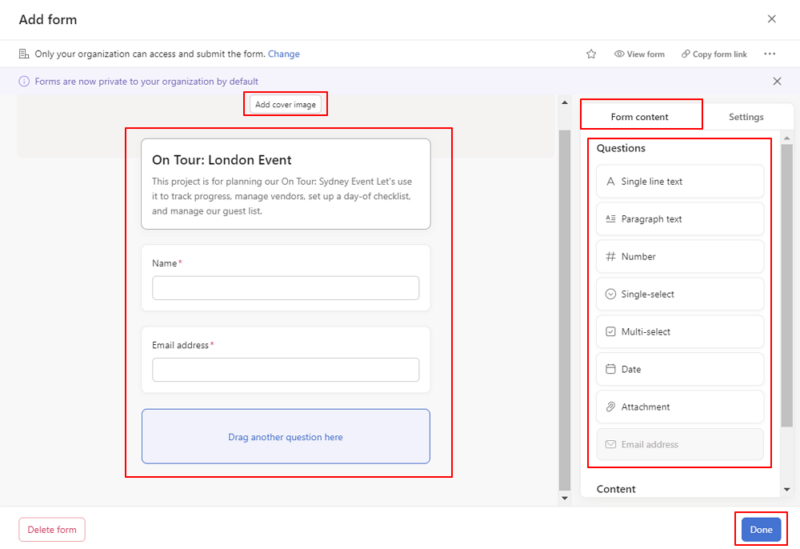 setting up the form