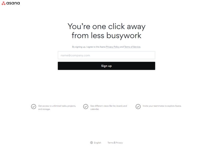 signing up with asana
