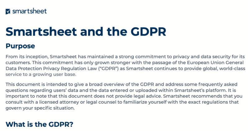 smartsheet gdpr