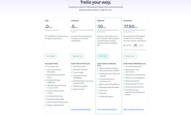 trello pricing