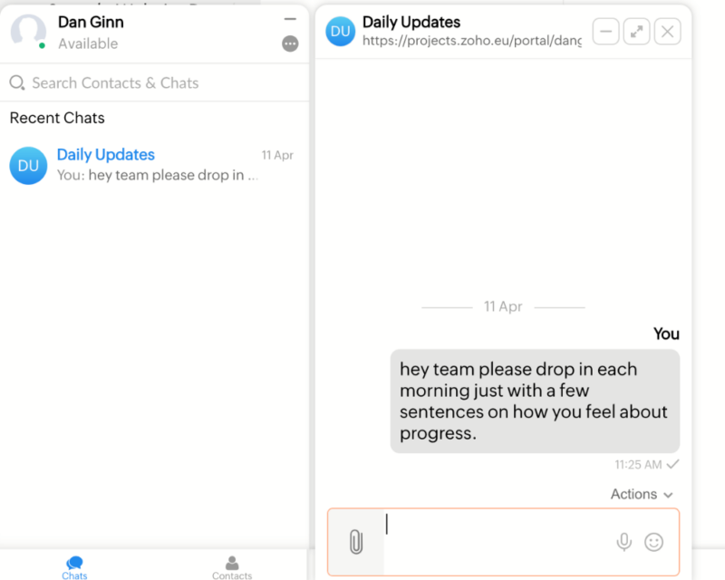 zoho projects instant message