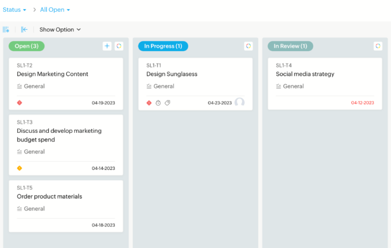 zoho projects kanban